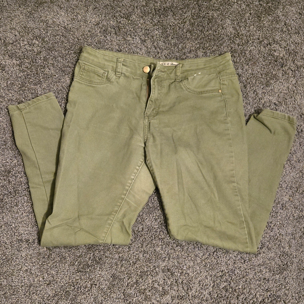 Denim&Co Olive Green High-Rise Skinny Jeans